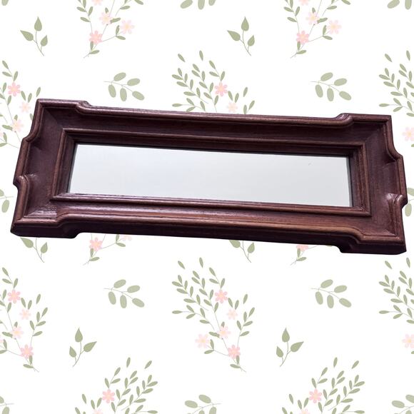 Vintage Rectangular Wood Frame Wall Mirror – 15x5 Rustic Hanging Decor - Picture 1 of 8